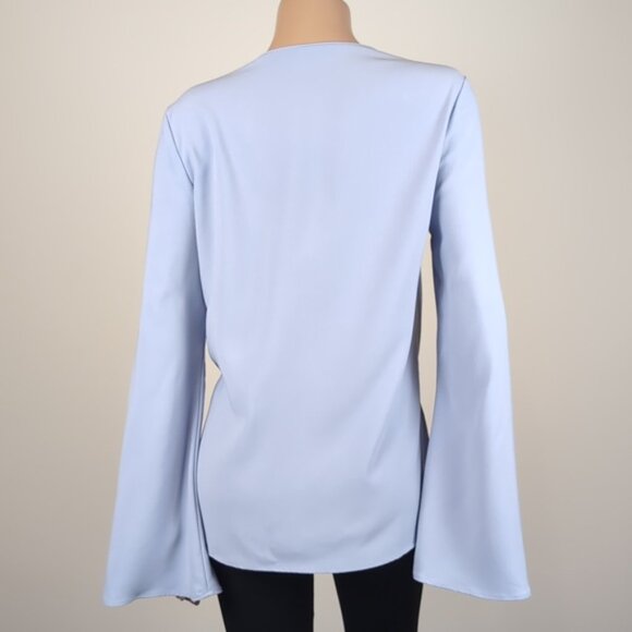 Topshop Periwinkle Slit Bell Sleeve Top VNeck Boxy Tunic Blouse Womens Size 8 - Picture 9 of 12